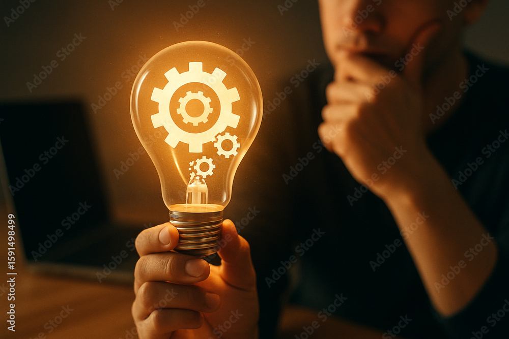 Aufkleber innovative thinking lightbulb concept for business strategy and creative idea generation and problem