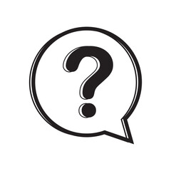Single black question mark in speech bubble line icon, simple round chat flat design illustration pictogram infographic vector for app web button ui interface elements isolated on white background.