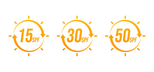 SPF Sun Protection Icons – Vector Set of SPF 15, 30, and 50 for Skincare Labels