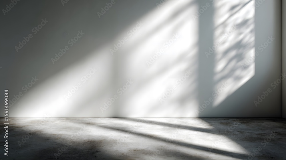 Poster minimal white wall with soft shadows and empty space