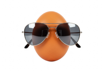 A brown egg wearing aviator sunglasses, isolated on a transparent background
