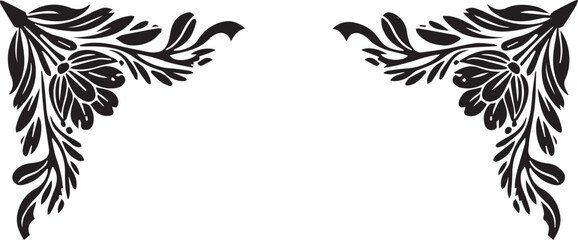 Simple floral line art, symmetrical divider with stylized leaves and petals, Adobe Illustrator Artwork