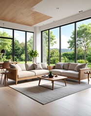 Modern living room with large windows overlooking a garden (3)