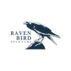 Raven Bird logo design vector. Silhouette Raven Bird Template Illustration.
