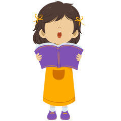 Cute Cartoon Girl Reading, Singing From A Book Illustration Design