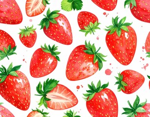 Watercolor strawberries pattern