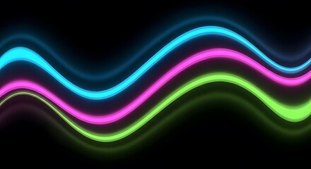 Colorful Neon Wavy Lines on Black Background