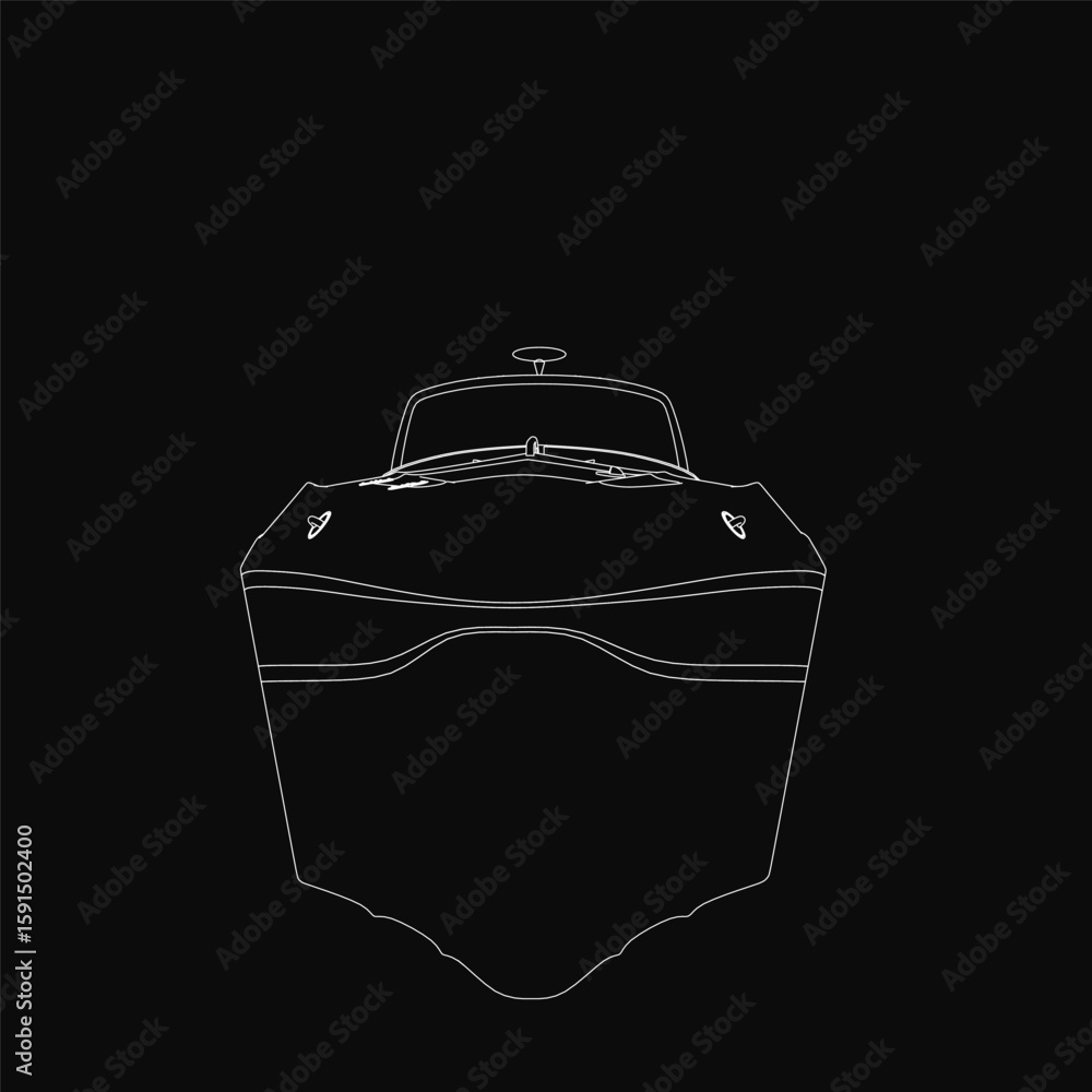 Poster a sleek speedboat is outlined in crisp white against a deep black background, creating a striking co