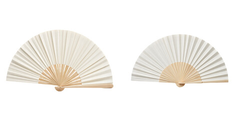 Two White Fans with Wooden Handles on Transparent Background