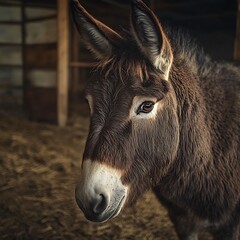 Donkey closeup portrait showing soft brown fur high resolution picture