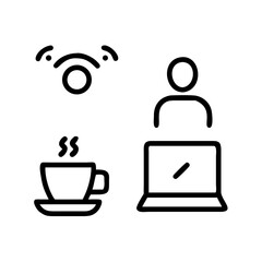 Digital Nomad Icons – laptop, coffee, remote work, Wi-Fi