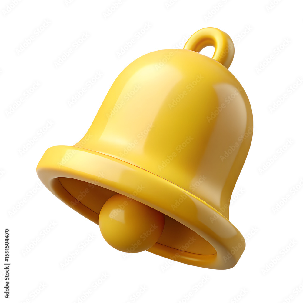Fototapete a bright yellow notification bell floats against a transparent background, rendered in a smooth, glo