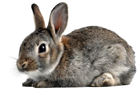 High‑resolution transparent background rabbit PNG cutout with realistic fur texture and natural shadows for seamless farm animal branding, Easter graphics, kids educational materials, and e‑commerce m