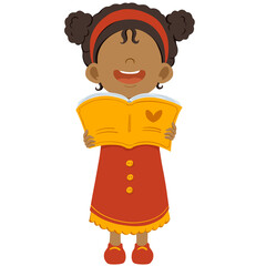 Cute Black African Girl Reading a Book Illustration