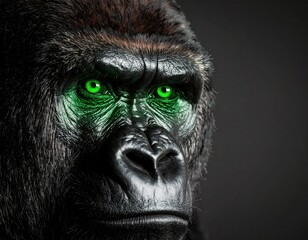 Obraz premium Close-up gorilla with glowing green eyes