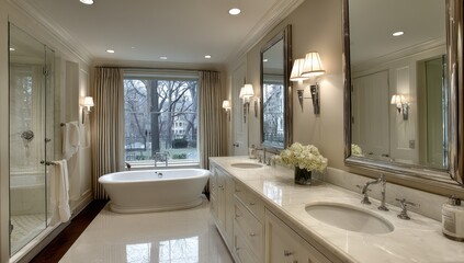 Fototapeta premium Luxurious, light-filled bathroom with a view