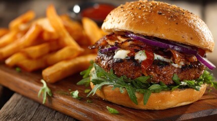 Gourmet burger and fries (1)