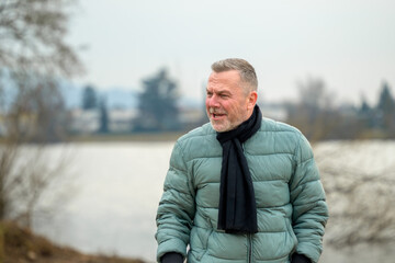 Man Talking On Chilly Day