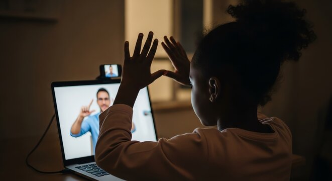 Child learning sign language online
