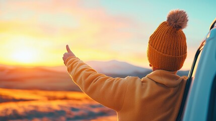 Freedom Young person on a road trip, enjoying the feeling of freedom and exploration.