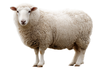 High‑resolution sheep PNG cutout on transparent background with realistic wool texture and natural shadows for farm animal branding, dairy product packaging, e‑commerce mockups, kids educational