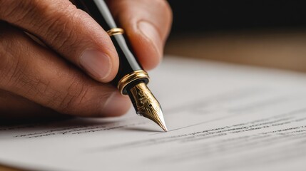 Hand holding pen, signing document