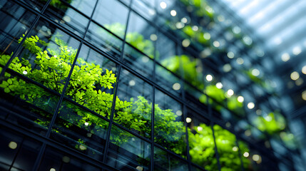 Pattern of Green Glass Panes on High-Rise Office Block