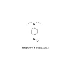 N,N-Diethyl-4-nitrosoaniline skeletal structure. Nitrosoaniline derivative compound schematic illustration. Simple diagram, chemical formula.