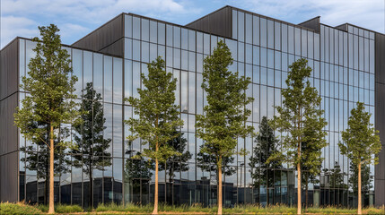 Pattern of Green Glass Panes on High-Rise Office Block