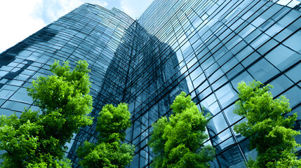 Pattern of Green Glass Panes on High-Rise Office Block