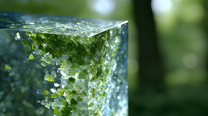 Abstract Lines and Light Reflections on Green Glass Structure