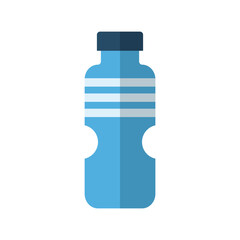 A stylized, light-blue water bottle with a dark-blue cap features white horizontal stripes and handle cutouts, set against a plain white background.