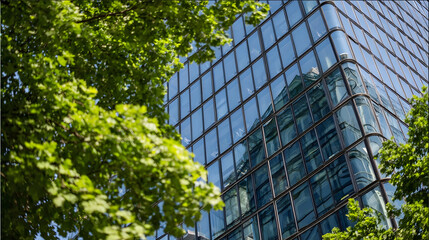 Green-Toned Window Grid on Contemporary Corporate Building