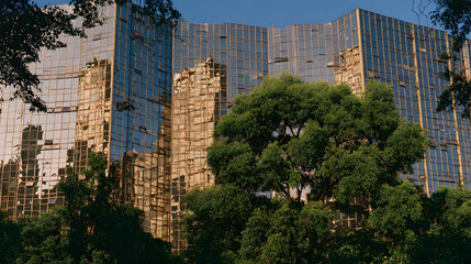 Green-Toned Window Grid on Contemporary Corporate Building