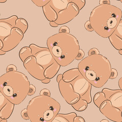 Cute Teddy Bear pattern seamless, vector illustration Hand Drawn Cute print design