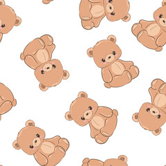 Obraz premium Cute Teddy Bear pattern seamless, vector illustration Hand Drawn Cute print design