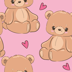 Cute Teddy Bear pattern seamless, vector illustration Hand Drawn Cute print design