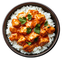 Butter chicken with rice serving Isolated On Transparent Background