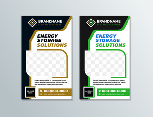 collection of energy storage solutions standee roll up banner template design isolated on white background. vector illustration with photo space.