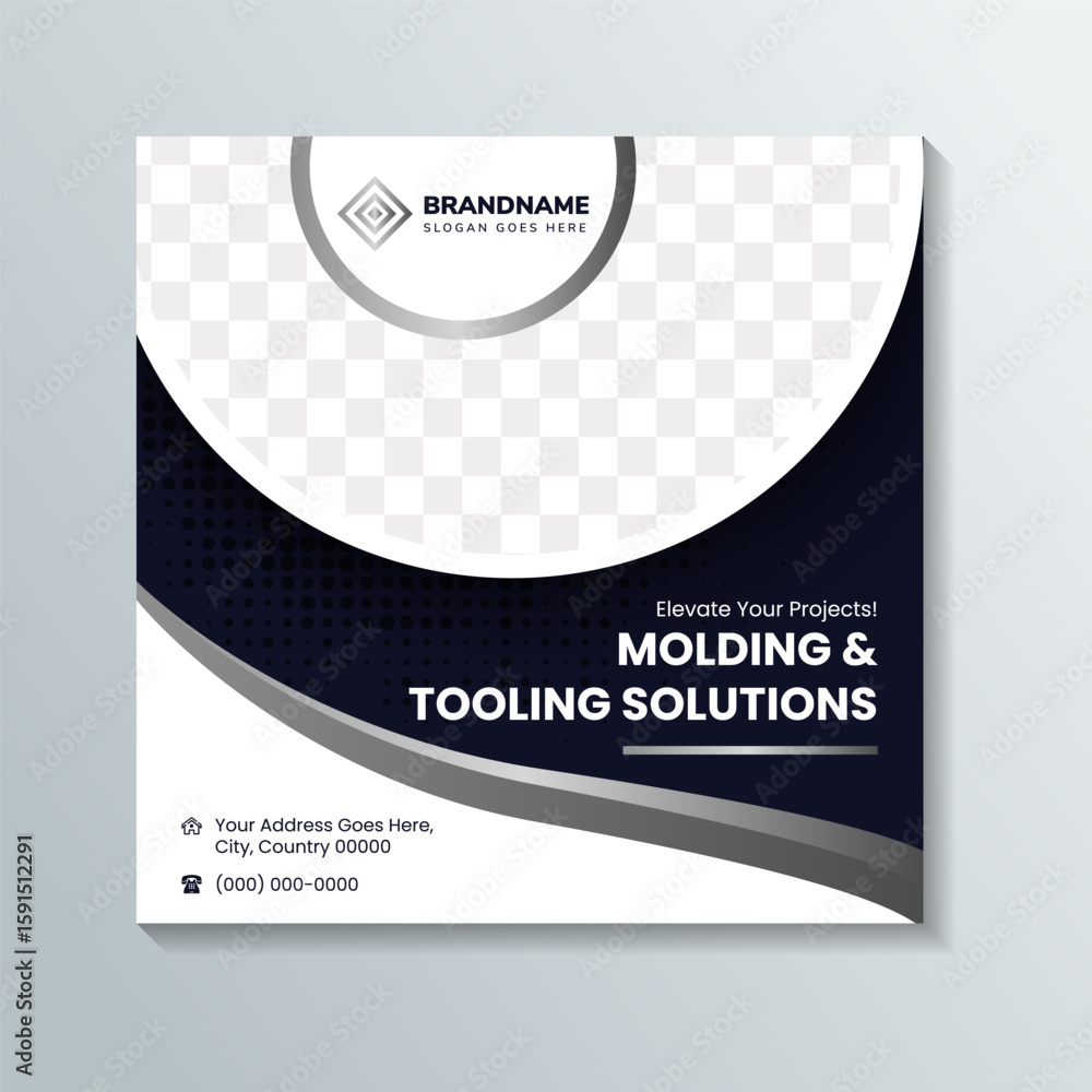 Aufkleber molding and tooling solution social media post banner template. space for photo on square background
