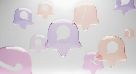 Floating pastel-colored chat bubbles with speech bubbles, creating a visual display