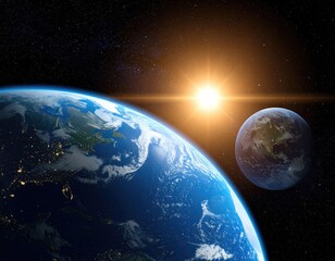 Earth and sun in space