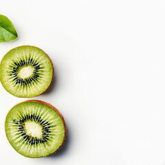 Kiwi fruit slices with green leaf isolated on white background close up
