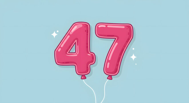Number Forty Seven Pink Balloon Illustration on Light Blue Background