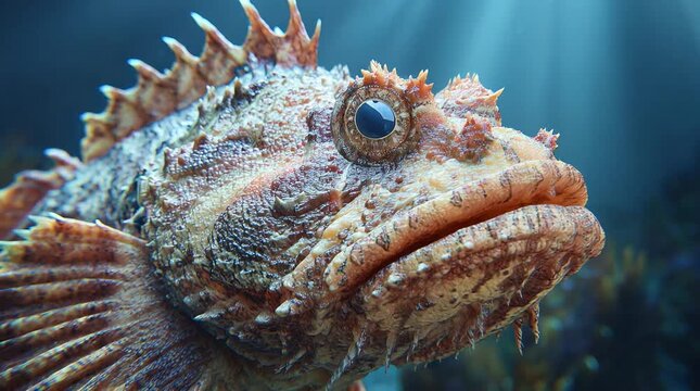 Stonefish Close-Up Camouflage and Marine Life Underwater Portrait