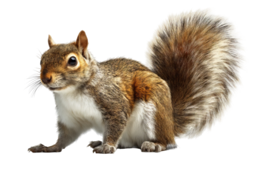 High‑resolution full‑body squirrel PNG cutout on seamless transparent background for wildlife branding, children’s educational graphics, forest‑themed designs, e‑commerce mockups