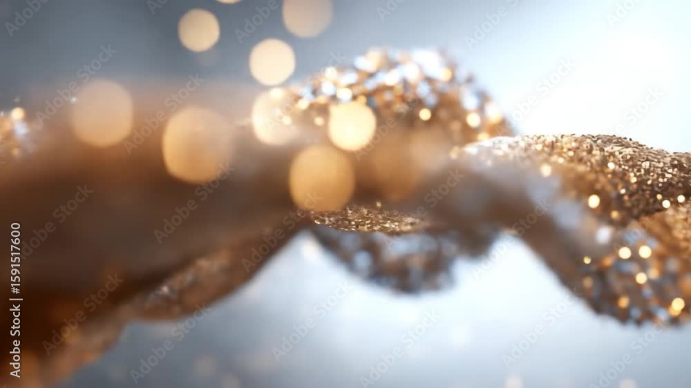 Poster golden particles flowing with bokeh background.