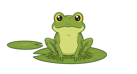 A cartoon frog sits on a lily pad next to another leaf