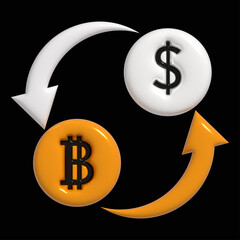 Collection of currency exchange icons dollar and bitcoin exchange symbols. Modern design isolated illustration. On black background.