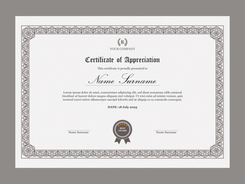Retro style certificate of appreciation template with floral pattern border.